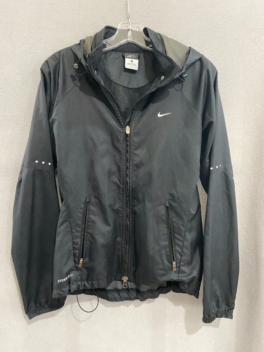 Nike Storm-FIT Black Hooded Zip Jacket Lightweight Windbreaker Size Small